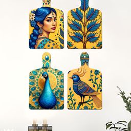 ArtVibes 4-Pcs Blue & Yellow Pichwai Printed Wooden Wall Hangings-image-90