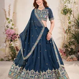 SHOPGARB Embroidered Sequinned Semi-Stitched Lehenga & Unstitched Blouse With Dupatta-42