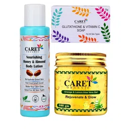 CARET ORGANIC Set of 3 Almond Body Lotion, Lemon Aloevera Gel & Glutathione Vitamin C Soap-21