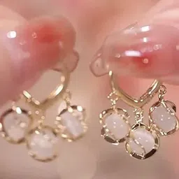 Celestique Gold-Plated Artificial Stones Studded Contemporary Hoop Earrings-30