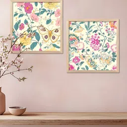 Kotart Green & Pink 2 Pieces Floral And Botanical Printed Wooden Wall Art-0