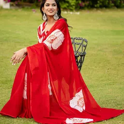 Anouk Rustic Floral Block Print Saree image 5