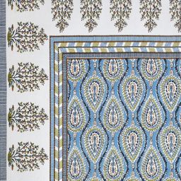 Desi Mantra Blue & White Floral 120 TC Queen Bedsheet with 2 Pillow Covers-image-1