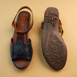 Ozuri Women Textured Open Toe Flats with Laser Cuts image 4