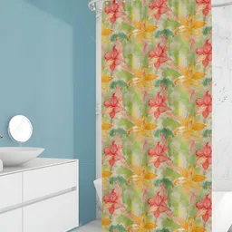 ArtzFolio Green & Pink Floral Printed Waterproof Shower Curtain-image-78