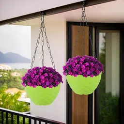 Kuber Industries Green 2 Pieces Textured Durable Hanging Planters-34