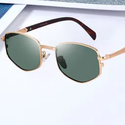 LIZA ANGEL Unisex Rectangle Sunglasses with UV Protected Lens CRM272_Gold_Green-19