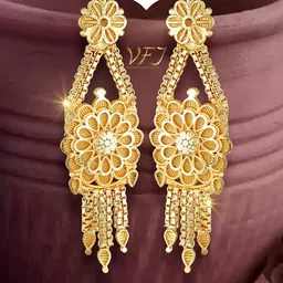 Vighnaharta Gold-Plated Floral Shaped Drop Earrings-5
