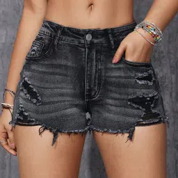 AVANOVA Women Washed Regular Fit High-Rise Ribbed Denim Shorts-image-73