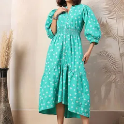 House Of Zelena Women Animal Print Puff Sleeve Maternity A-Line Dress-image-28