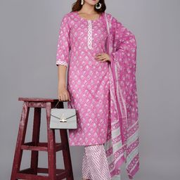 JAIPURI COLLECTION Women Ethnic Motifs Printed Cotton Kurta with Trousers & Dupatta-picture-10