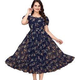 Anouk Floral Print Puff Sleeve Georgette Maxi Dress-22