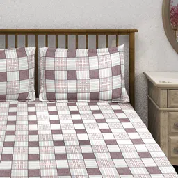 SWAYAM Pink & White Geometric 210 TC King Bedsheet with 2 Pillow Covers-image-77