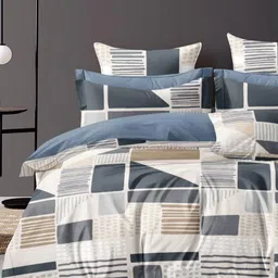 Bajo's White & Grey Geometric 300 TC Queen Bedsheet with 2 Pillow Covers-image-7