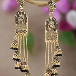 Anouk Women Black Gold-Plated Artificial Beads Ethnic Jhumka Earrings-picture-16