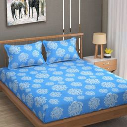 KIDS WONDERS White & Blue Floral 160 TC Microfiber King Bedsheet With Set 1.8 m x 1.9 m-image-59