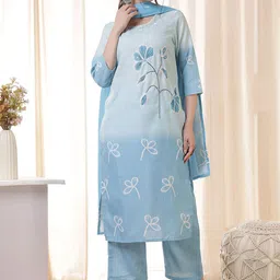 Anouk Women Floral Print Thread & Mirror Work Pure Cotton Kurta with Trousers & Dupatta-picture-34