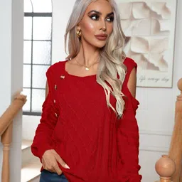 Oh Rare Women Cable Knit Self Design Pullover-image-25
