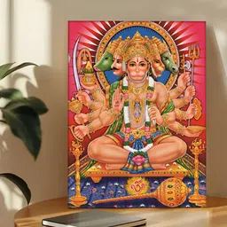 Art Street Pink & Green Lord Panchmukhi Hanuman Printed Canvas Wall Art-60