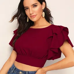 CORSICA Flutter Sleeve Blouson Crop Top image 3