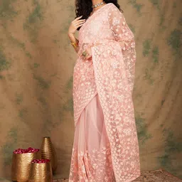 SHADOW & SAINING Embellished Beads and Stones Net Saree image 2