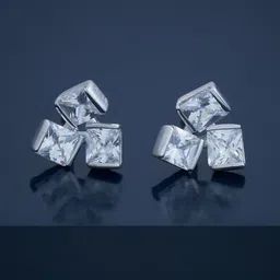Kushal's Fashion Jewellery 92.5 Pure Silver Rhodium-Plated Zircon Studded Square Studs-32