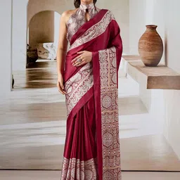 KALINI Ethnic Motifs Satin Block Print Saree-49
