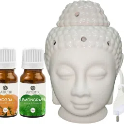 Mogra, Lemongrass Ceramic Buddha Head (Made In India) Electric Aroma Oil with Aroma Diffuser Set-14