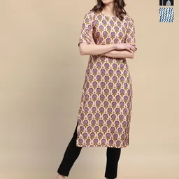 HERE&NOW Women Ethnic Motifs Printed Crepe Kurta-image-76