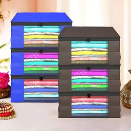 Aura Blue & Brown 6 Pieces Foldable Saree Cover Organisers-14