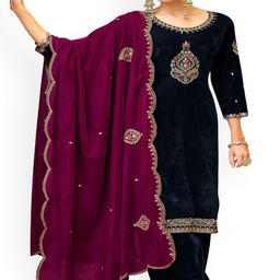 DRAVINAM Floral Embroidered Velvet Unstitched Dress Material-image-85