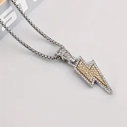 VAGHBHATT Silver-Plated Stones-Studded Lightning Thunder Flash Charm With Chain image 3