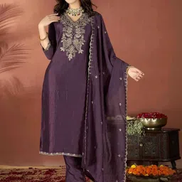 CaniBani Women Ethnic Motifs Embroidered Regular Kurta with Trousers & Dupatta-53