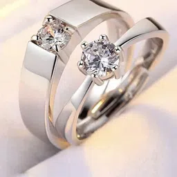 kazare Unisex Set Of 2 Rhodium-Plated Stone-Studded Adjustable Finger Rings-14