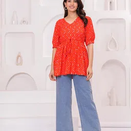 Meeranshi Women Print Puff Sleeve Peplum Top-image-97