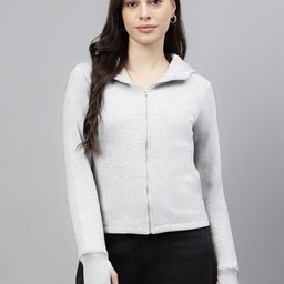Xpose Women Solid Hood Fleece Front-Open Sweatshirt-picture-6