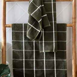 Home Centre Set Of 3 Green & White Checked Cotton Hand Towels-28