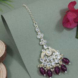 I Jewels Gold-Plated Kundan & Pearl Maang Tikka-image-69