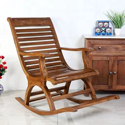 DZYN Furnitures Brown Teak Wood Rocking Chair-image-74