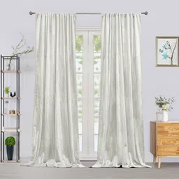 HOMEMONDE White 2 Pieces Velvet Black Out Long Door Curtains-19