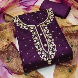 SHADOW & SAINING Floral Woven Design Zari Cotton Jacquard Unstitched Dress Material-image-17