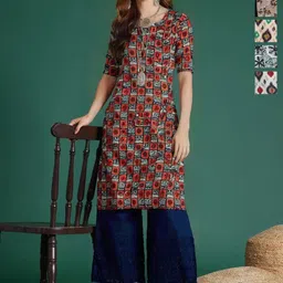 Anouk Rustic Women Pack of 5 Ethnic Motifs Printed Crepe Kurtas-image-86