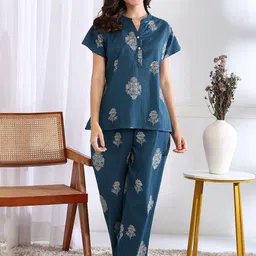 ETC Women Floral Printed Top & Pyjamas Night suit-image-40