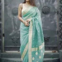 VILLE FASHION Woven Design Zari Linen Blend Saree-image-82