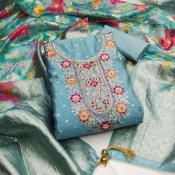 HERE&NOW Floral Embroidered Zari Work Cotton Jacquard Unstitched Dress Material-picture-41