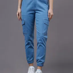 Miss Chase Women High-Rise Stretchable Cargo Styles Joggers Jeans-image-65