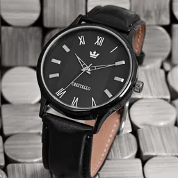 CRESTELLO Men Solid Dial & Leather Straps Analogue Watch CR-BK044-BLACK-1