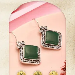 Saraf RS Jewellery Rhodium Plated Artificial Stones Studded Oxidised Square Drop Earrings image 5