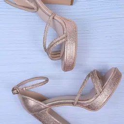 Ronnie Grey Embellished PU Party Block Sandals-47