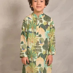 Anthrilo Boys Floral Printed Mandarin Collar Pure Cotton Straight Kurta-47